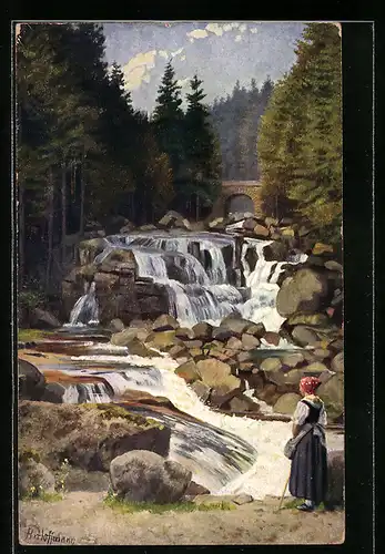 Künstler-AK Heinrich Hoffmann: Wasserfall bei Raumünzach im Schwarzwald