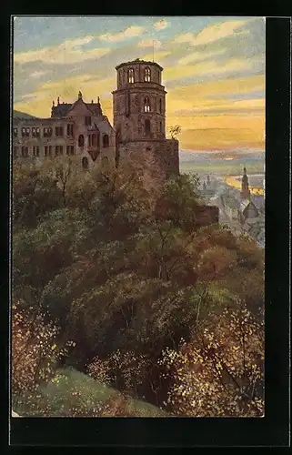 Künstler-AK Heinrich Hoffmann: Heidelberg, Schloss mit Stadtansicht