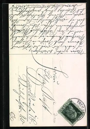 Künstler-AK Heilbronn, Partie am Neckar mit Götzenturm