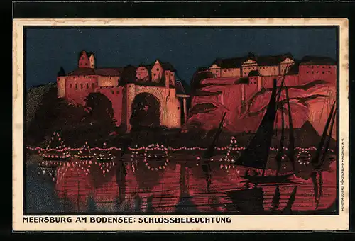 Künstler-AK Meersburg am Bodensee, Schlossbeleuchtung