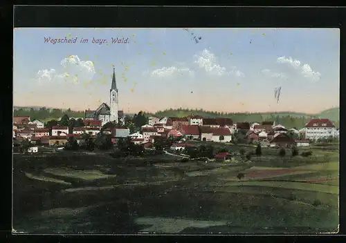 AK Wegscheid im Bayr. Wald, Ortsansicht aus der Vogelschau