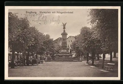 AK Siegburg, Marktplatz mit Kriegerdenkmal