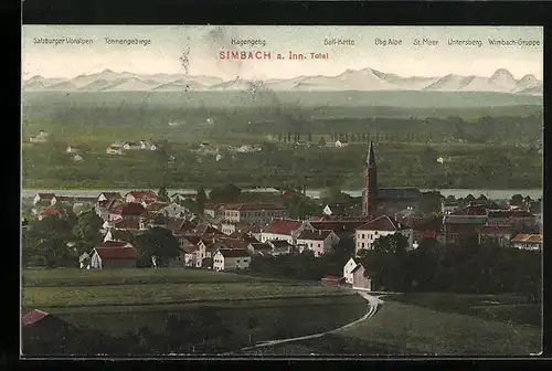 AK Simbach a. Inn, Panorama mit Bergkette