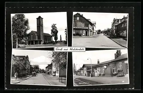 AK Halstenbek, Bahnhof, Poststrasse, Kirche