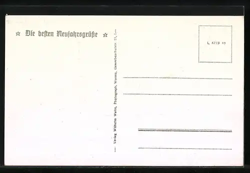 AK Worms, verschneite Partie mit Denkmal