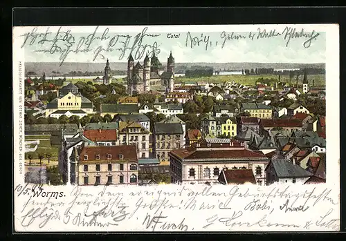 AK Worms, Stadtansicht aus der Vogelschau