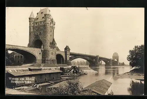 AK Worms am Rhein, Strassenbrücke