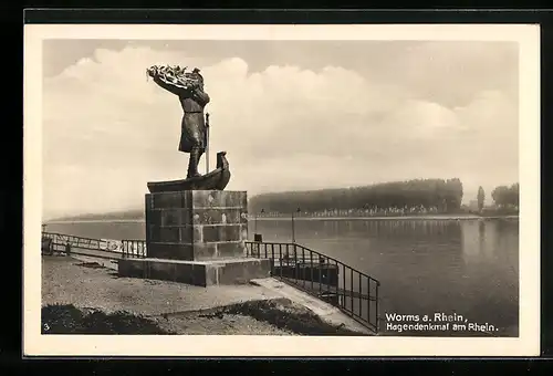 AK Worms, Hagendenkmal am Rhein