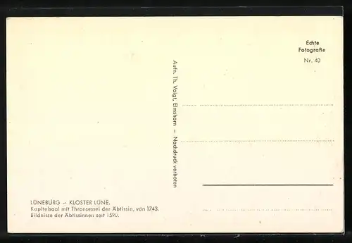 AK Lüneburg, Kloster Lüne-Kapitelsaal mit Thronsessel der Äbtissin