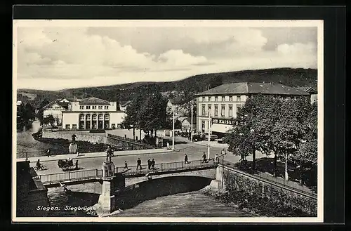 AK Siegen, Siegbrücke aus der Vogelschau