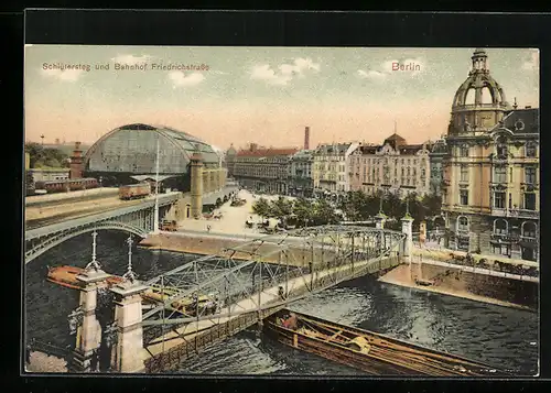 AK Berlin, Schlütersteg und Bahnhof Friedrichstrasse