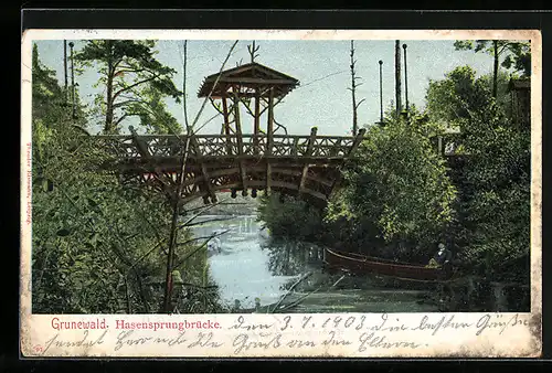 Lithographie Berlin-Grunewald, Blick unter der Hasensprungbrücke hindurch
