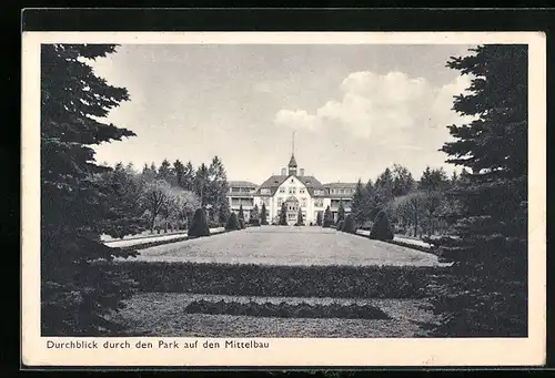 AK Bad Lippspringe, Durchblick durch den Park auf den Mittelbau vom Auguste-Viktoria-Stift