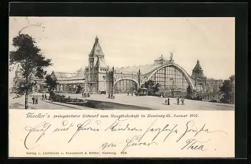 AK Hamburg-St.Georg, Moeller`s preisgekrönter Entwurf zum Hauptbahnhof am 25. Januar 1901