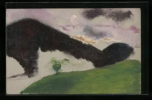 Künstler-AK Handgemalt: Landschaft mit einem Felsen