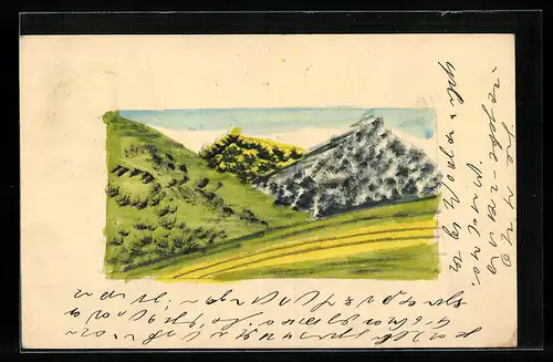 Künstler-AK Handgemalt: Landschaft mit Bergen