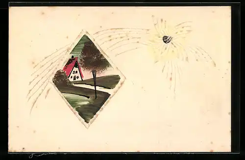 Künstler-AK Handgemalt: Landschaft mit Haus und Baum