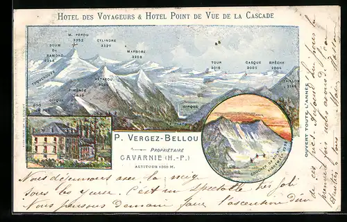 AK Gavarnie, Hotel des Voyageurs & Hotel Point de Vue de la Cascade, Coucher de Soleil & Vignemale, Tour & Casque