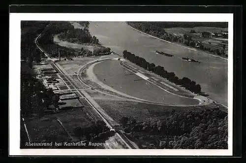 AK Karlsruhe, Rheinstrandbad Rappenwört aus der Vogelschau