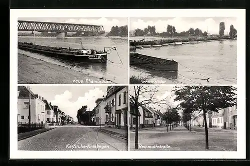 AK Karlsruhe, Mehransicht Schiffbrücke, Reinmuthstrasse und neue Rheinbrücke