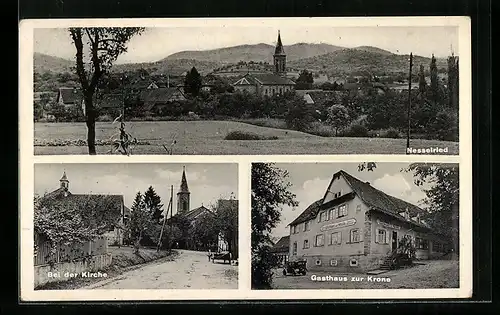 AK Nesselried, Gasthaus Zur Krone, Partie bei der Kirche, Totale