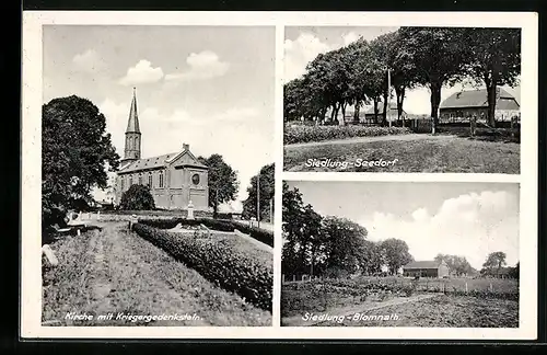 AK Hamburg-Ottensen, Kirche m. Kriegergedenkstein, Siedlung Seedorf, Siedlung Blomnath