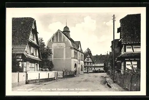 AK Hesselhurst, Strassenansicht mit Rathaus und Gasthaus zum Schwanen