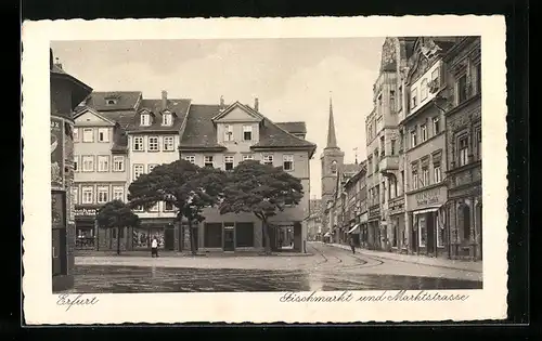 AK Erfurt, Fischmarkt und Marktstrasse mit Geschäften