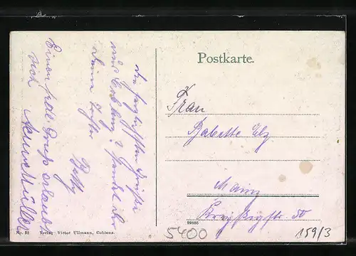 AK Coblenz am Rhein, Blick zum Hauptbahnhof