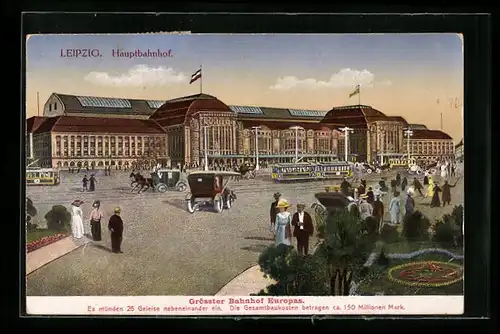 AK Leipzig, Hauptbahnhof mit Strassenbahn