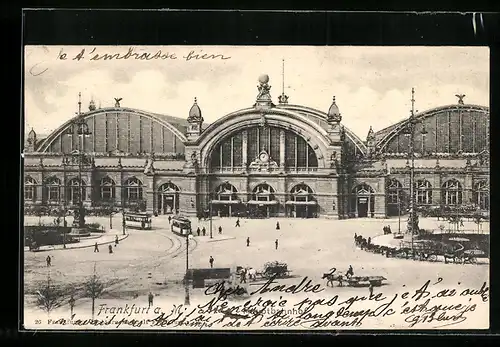 AK Frankfurt a. M., Hauptbahnhof mit Strassenbahn