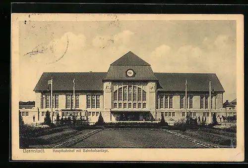 AK Darmstadt, Hauptbahnhof mit Bahnhofsanlage