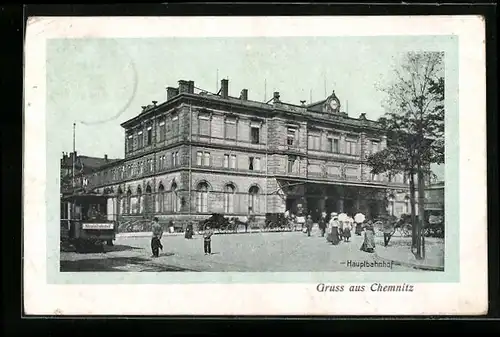 AK Chemnitz, Hauptbahnhof mit Strassenbahn