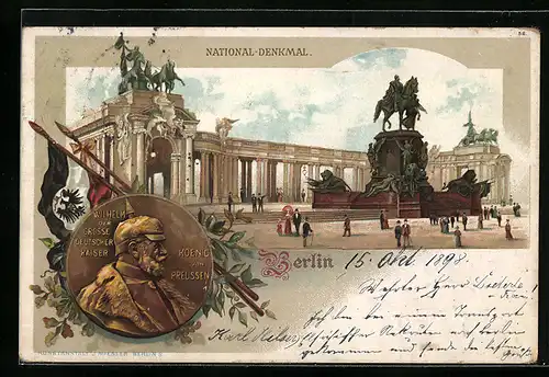 Lithographie Berlin, National Denkmal, Wilhelm der Grosse
