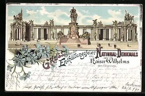 Lithographie Berlin, Am National-Denkmal des Kaiser Wilhelms des Grossen