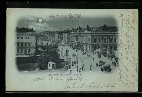 Mondschein-AK Berlin, Schlossbrücke und Zeughaus