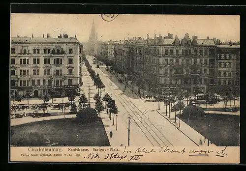 AK Berlin-Charlottenburg, Kantstrasse und Savigny-Platz aus der Vogelschau