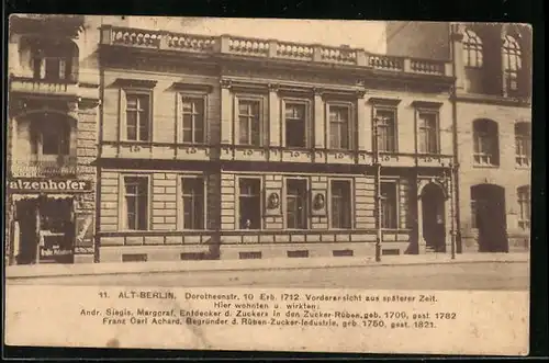 AK Alt-Berlin, Dorotheenstrasse 10, Gebäude-Vorderansicht