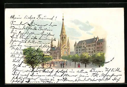 Lithographie Berlin-Charlottenburg, Kaiser Wilhelm Gedächtniskirche