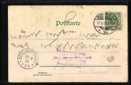 Lithographie Berlin, Marienkirche und Luther-Denkmal am Neuen Markt