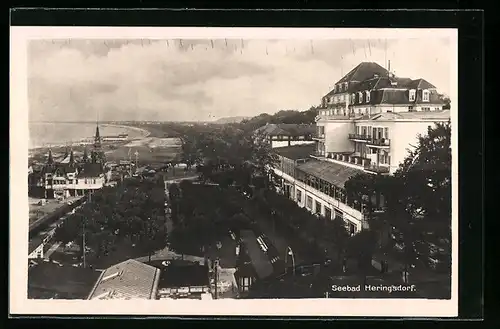 AK Ostseebad Heringsdorf, Hotels und Strand aus der Vogelschau