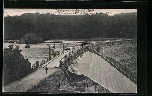 AK Gemünd, Urfttalsperre, Sperrmauer und Wasser-Überlauf