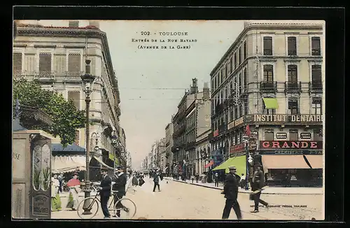 AK Toulouse, entrée de la rue Bayard, avenue de la Gare