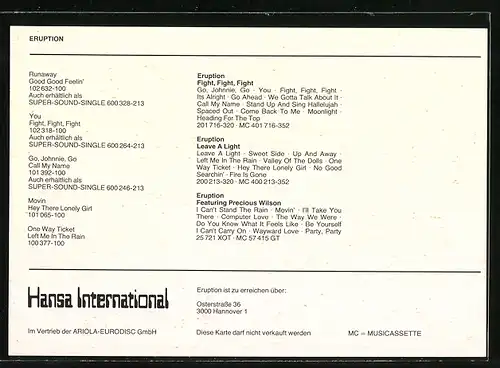 AK Musiker-Gruppe Eruption mit tollen Haarschmuck