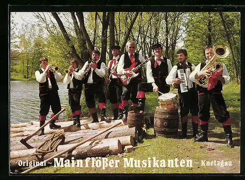 AK Musiker-Gruppe Original-Mainflösser Musikanten-Knetzgau mit Blasinstrumenten, Trommel und Akkordion