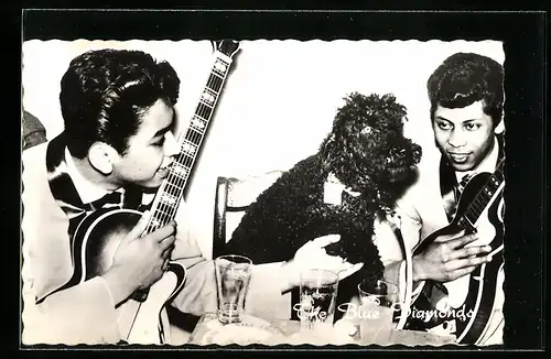 AK Musiker The Blue Diamonds mit Gitarre und Pudel