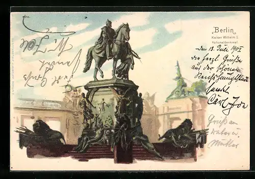 Lithographie Berlin, I. Gennaio, Kaiser Wilhelm I. Nationaldenkmal