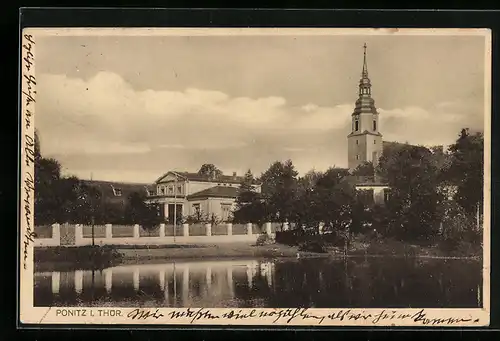 AK Ponitz in Thür., Teilansicht mit Kirche