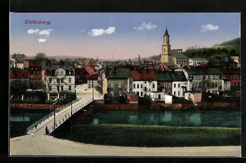AK Elsterberg, Ortsansicht mit Kirche und Brücke
