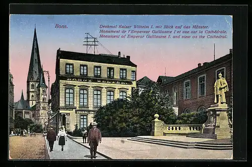 AK Bonn a. Rh., Denkmal Kaiser Wilhelm I. mit Blick auf das Münster